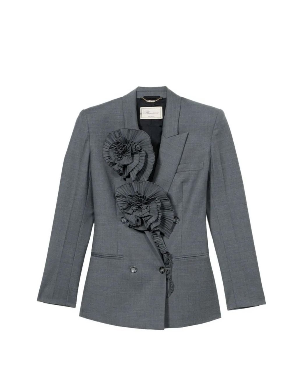 Blumarine Gray Pleated Rose-Embellished Blazer