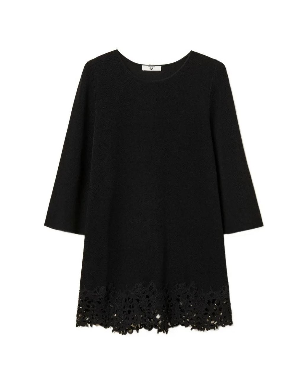 Twinset Black Lace-Hem Quarter-Sleeve Tunic