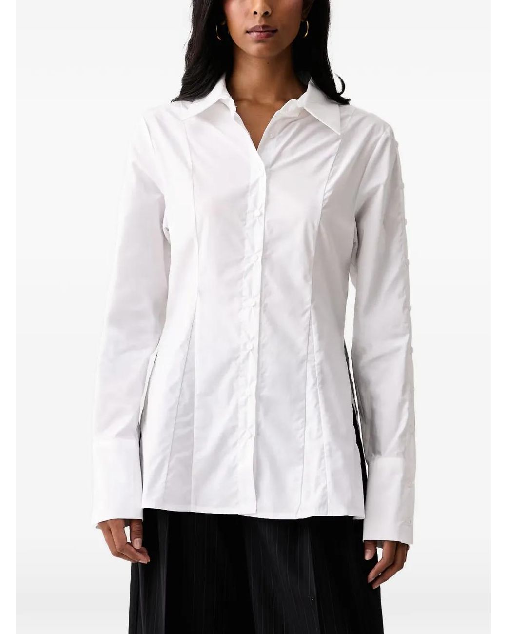 ViCOLO White Button-Sleeve Side-Slit Shirt