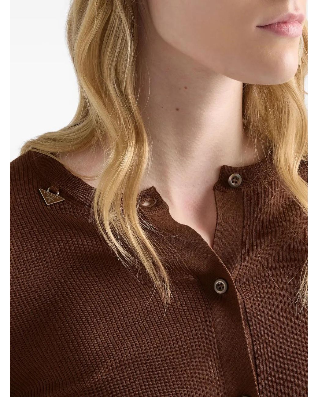 Prada Brown Ribbed Knit Wool Cardigan