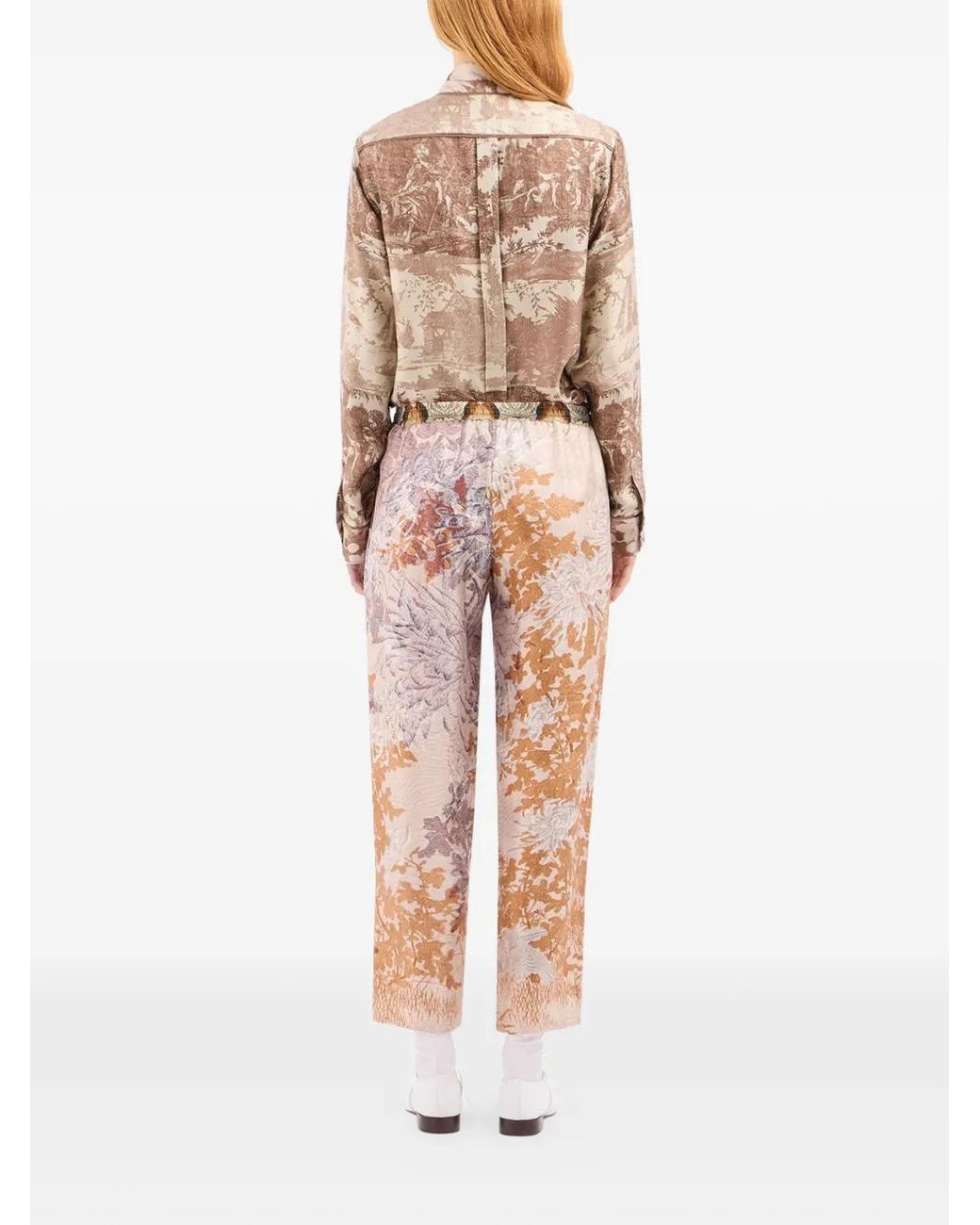 Pierre Louis Mascia Pink Aloe Floral Straight Leg Trousers