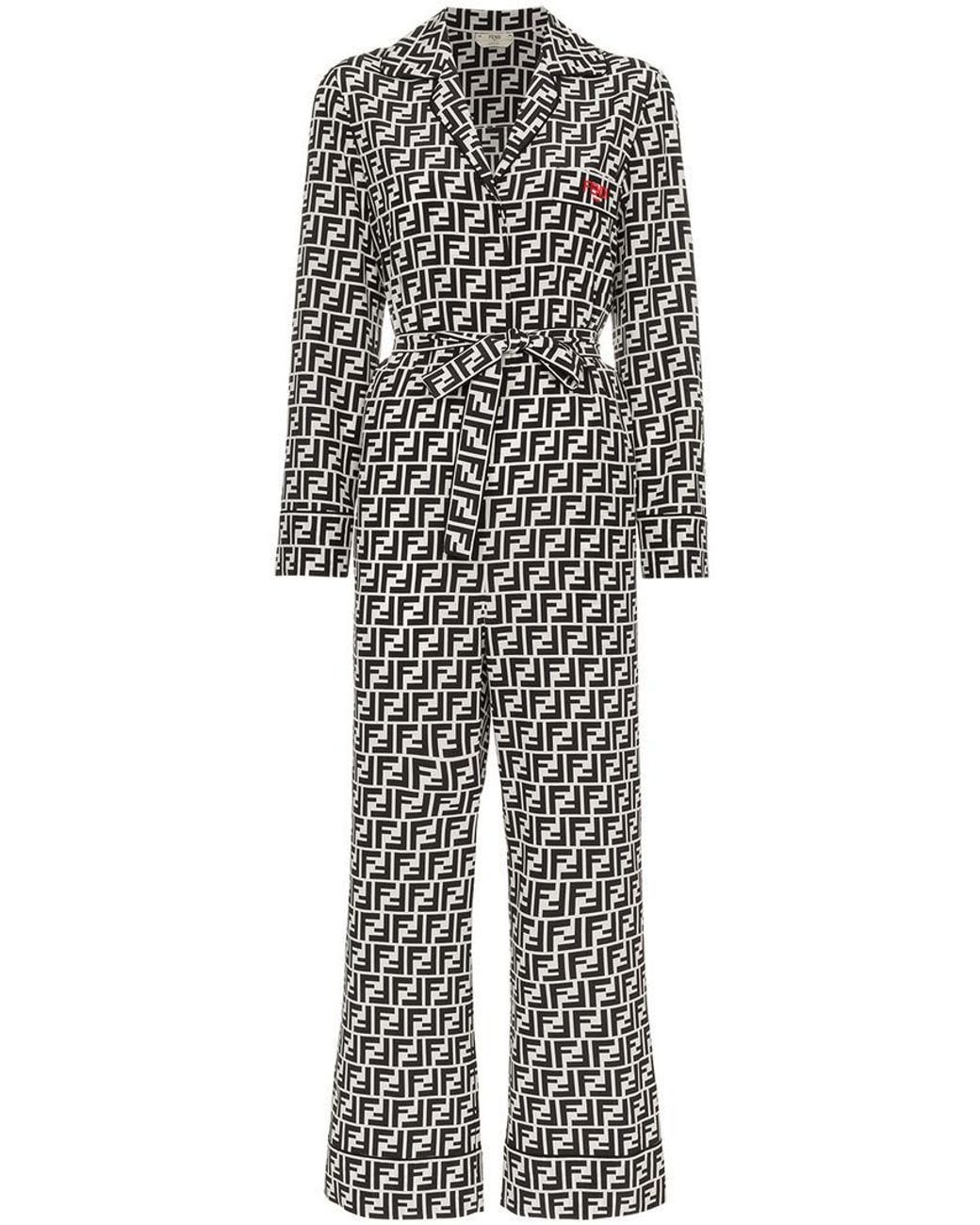fendi-ff-logo-belted-silk-jumpsuit-in-black-lyst-canada