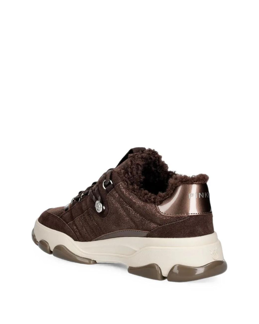 Pinko Brown Shearling-Trim Paneled Sneakers