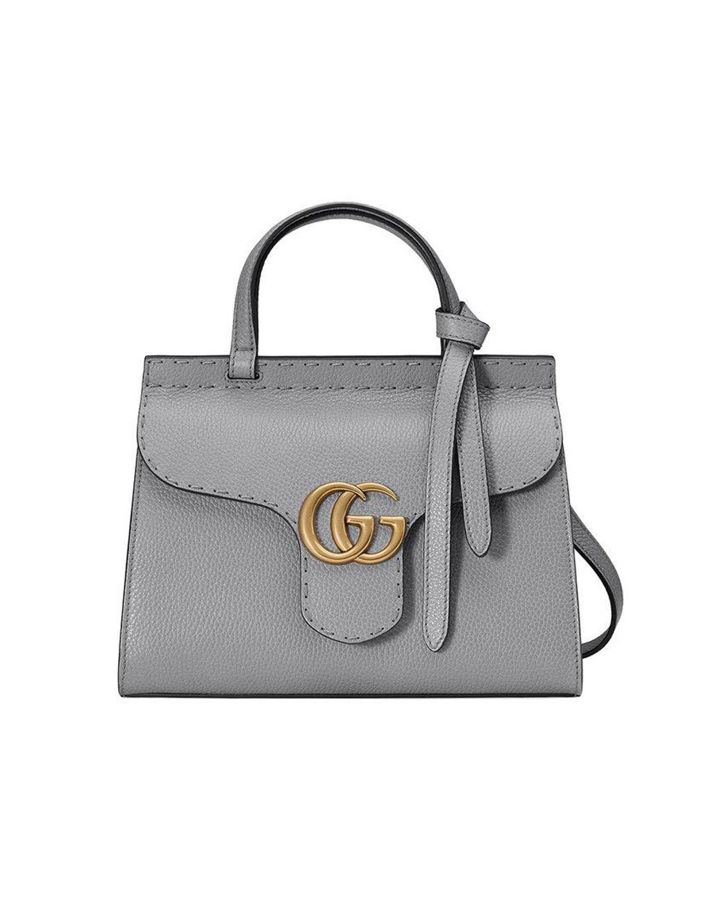 Gucci Grey Leather GG Marmont Top Handle Flap Bag QFB1I51LEB000