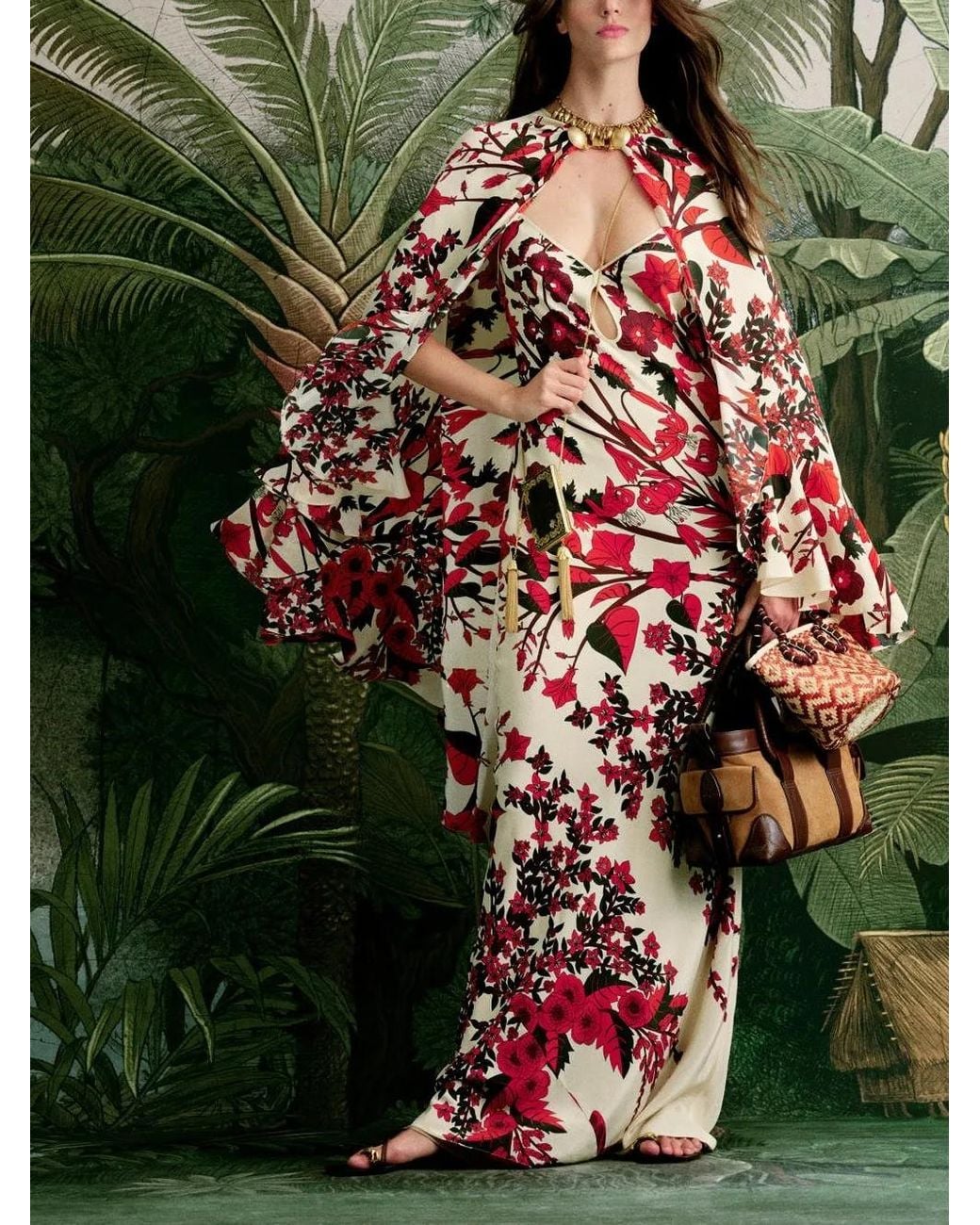 Johanna Ortiz Red Robe Longue Clean Reinterprétation À Fleurs
