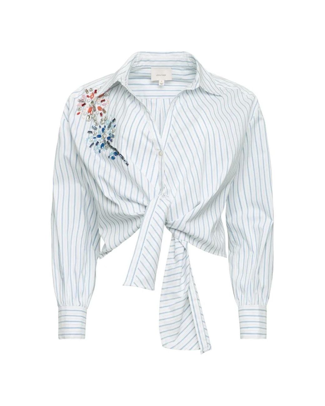 Cinq À Sept White Embellished Striped Tie Top