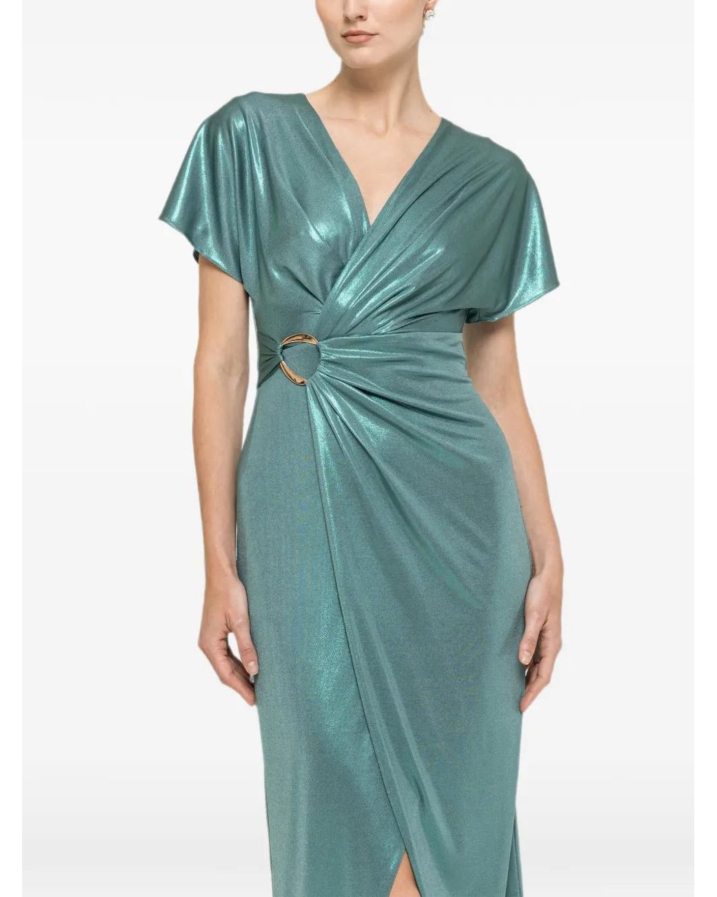 Nissa Green Robe Mi-Longue À Détails Métallisés