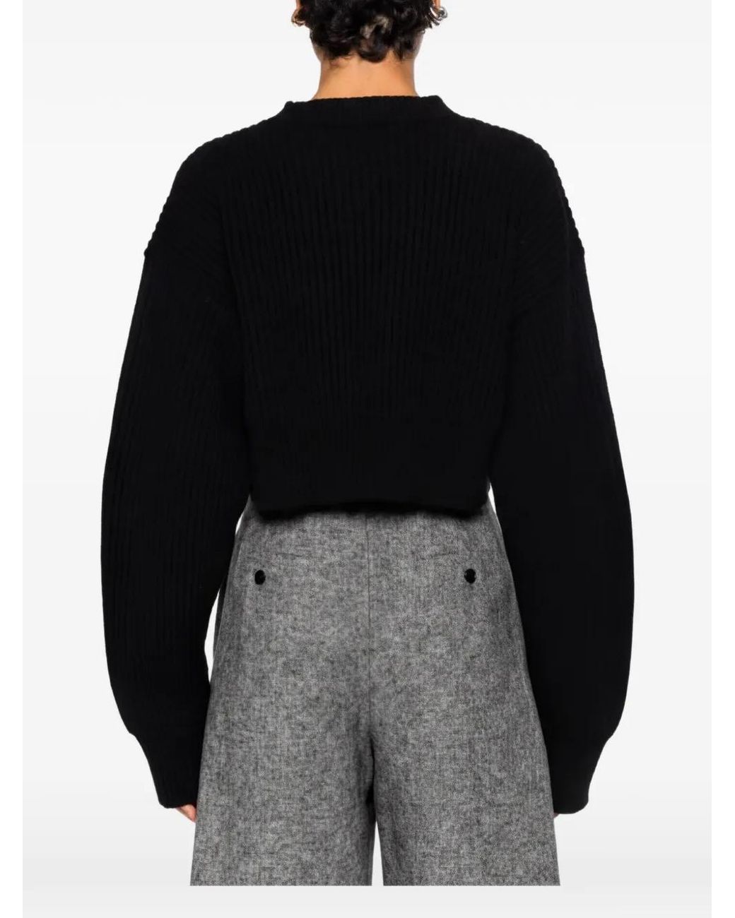 Uma Wang Black Ribbed-Knit Cropped Sweater