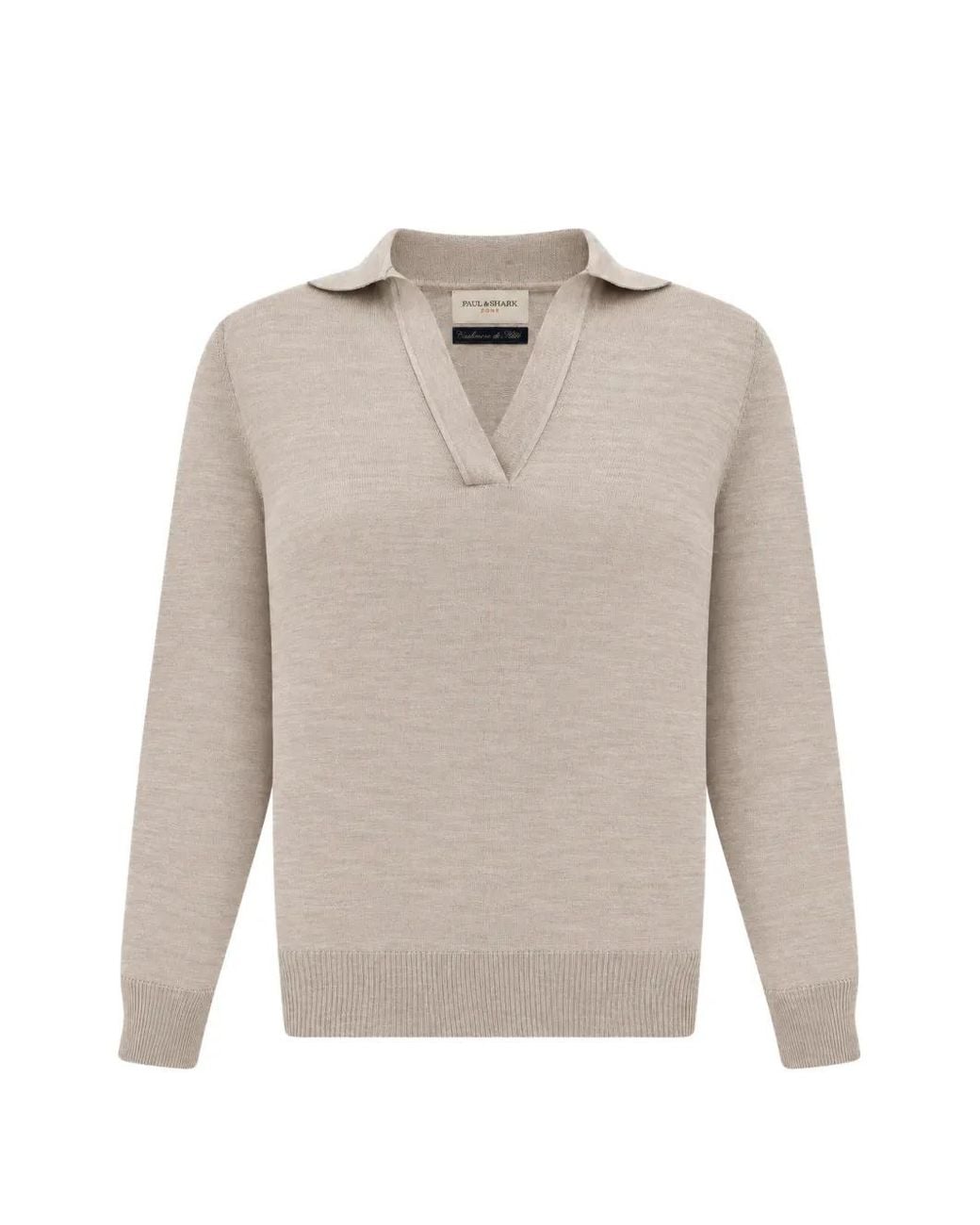 Paul & Shark White Fine-Knit V-Neck Sweater