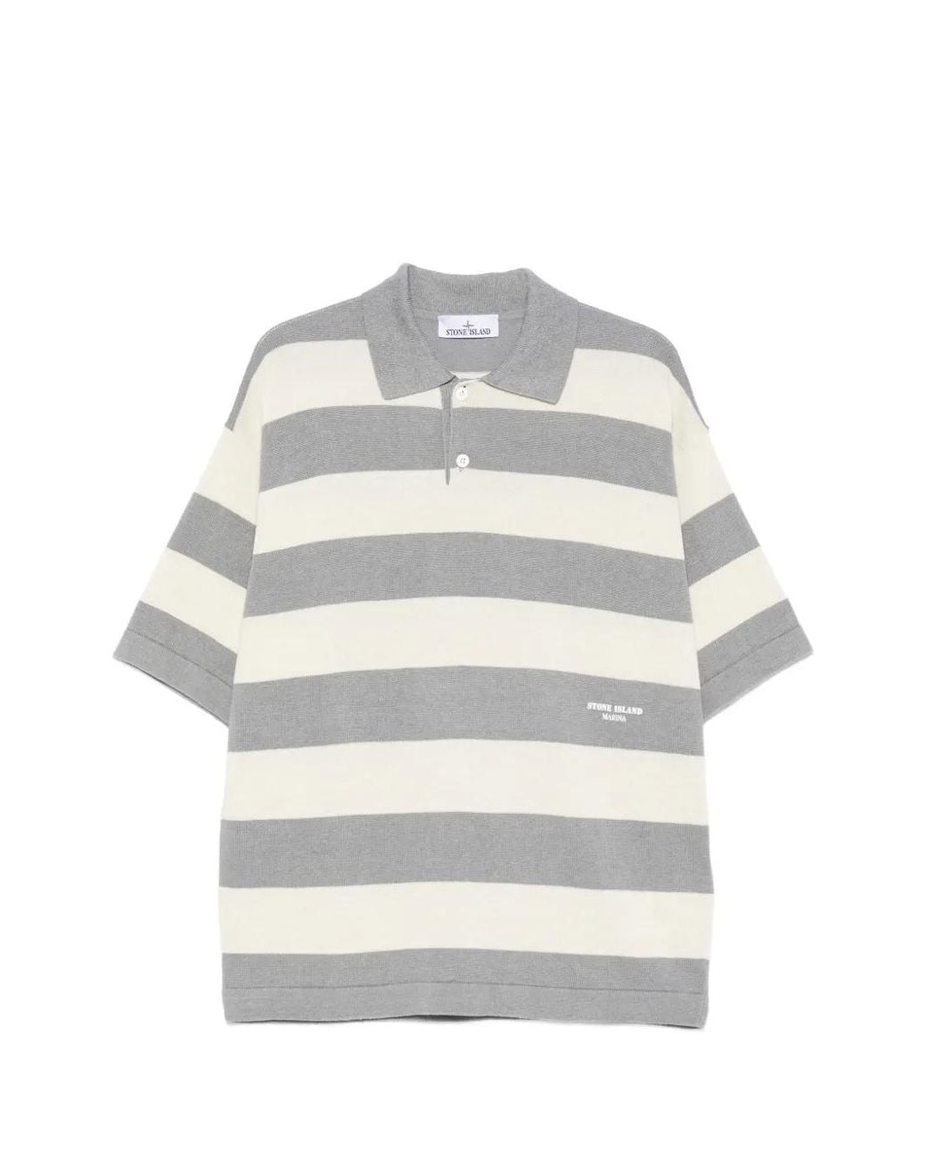 Stone Island Gray 5100042 Striped Raw Hand Organic Cotton + Linen S.I. Marina Polo Shirt for men
