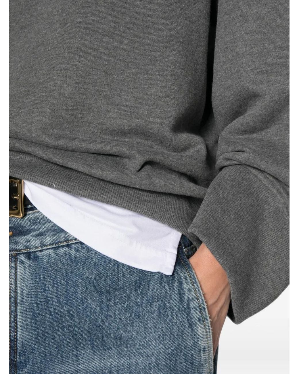 Frankie Shop Gray Talia Crew-Neck Long-Sleeve Sweater