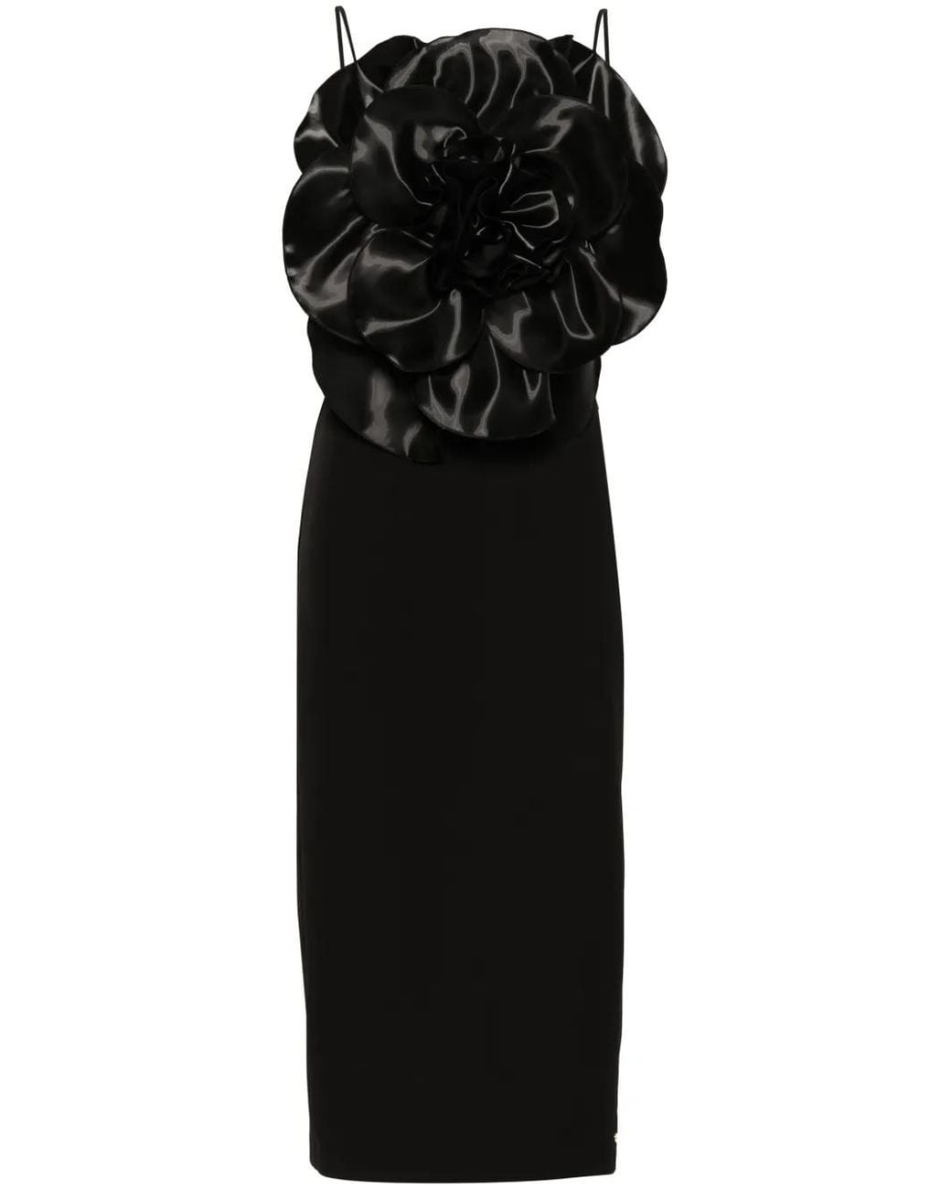 Nissa Black Floral-Appliqué Dress