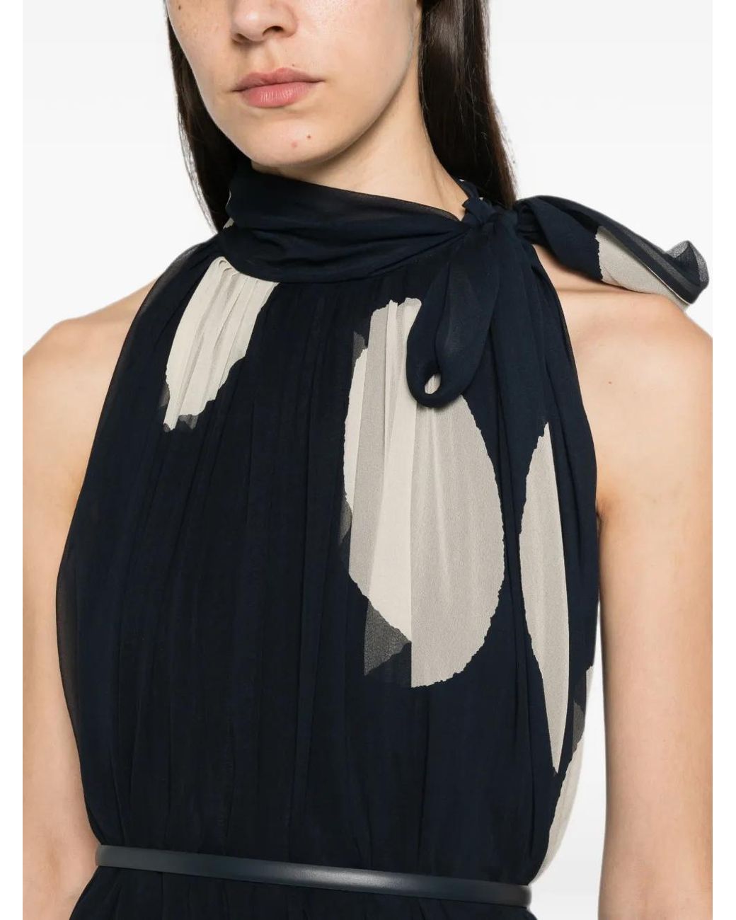 Max Mara Black Polka Dot-Patterned Long Silk Dress