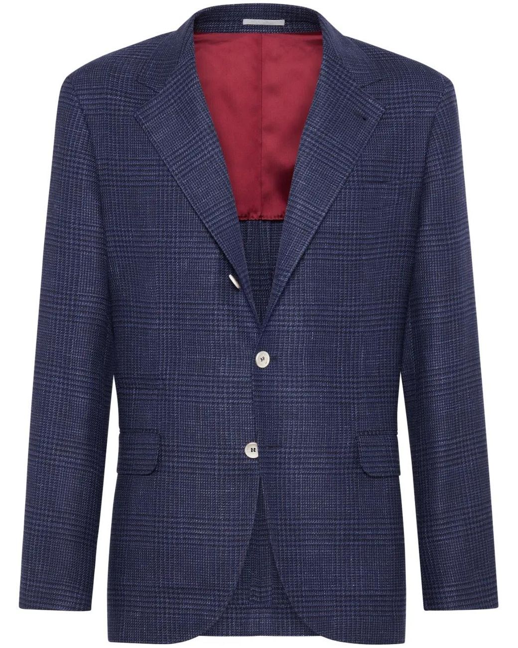 Brunello Cucinelli Blue Prince Of Wales Deconstructed Jacket for men