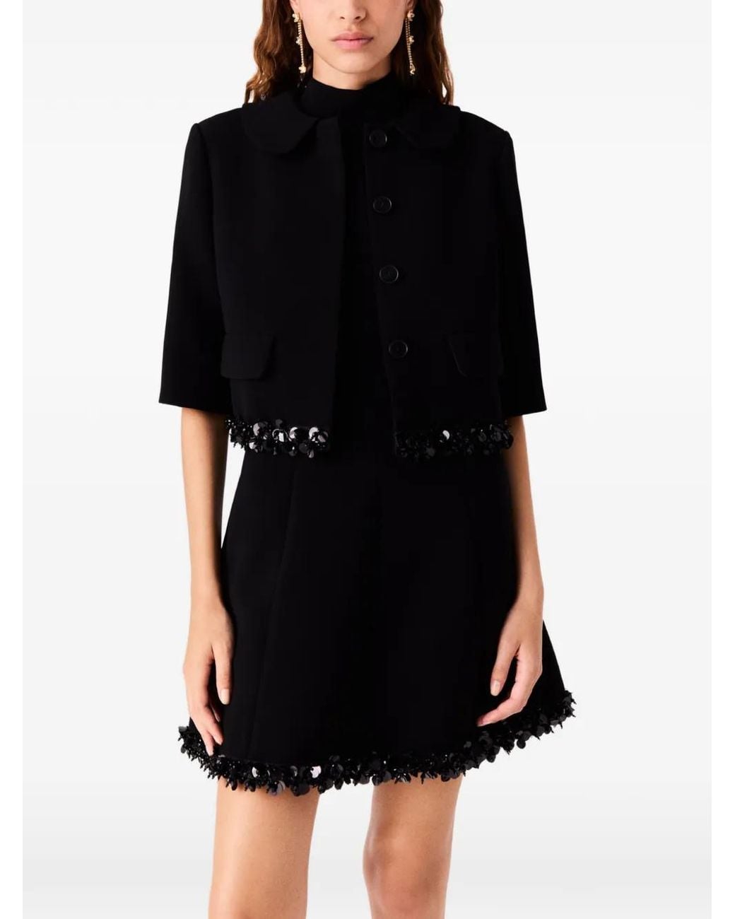 Maje Black Sequin-Embellished Cropped Blazer