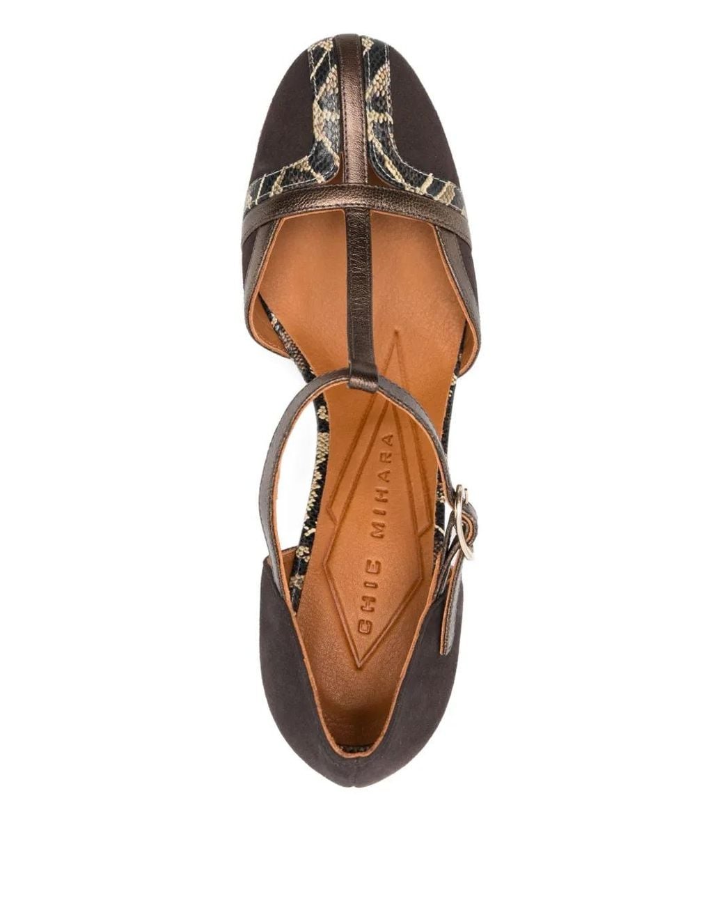 Chie Mihara Brown 85Mm T-Bar Block-Heel Pumps