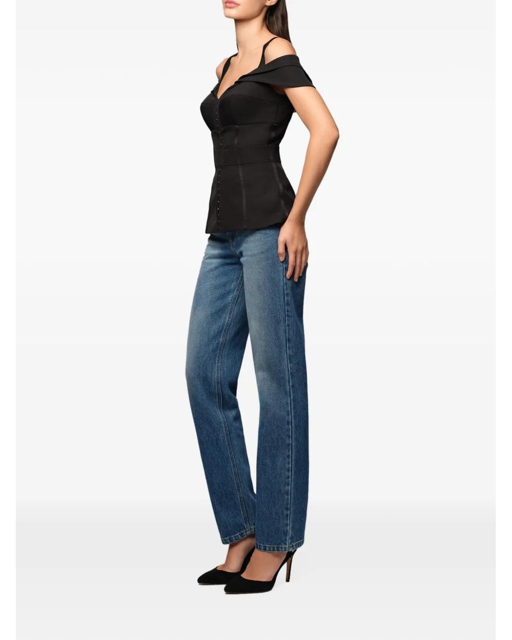 Murmur Black Candy Shoulder Straps Buttoned Top