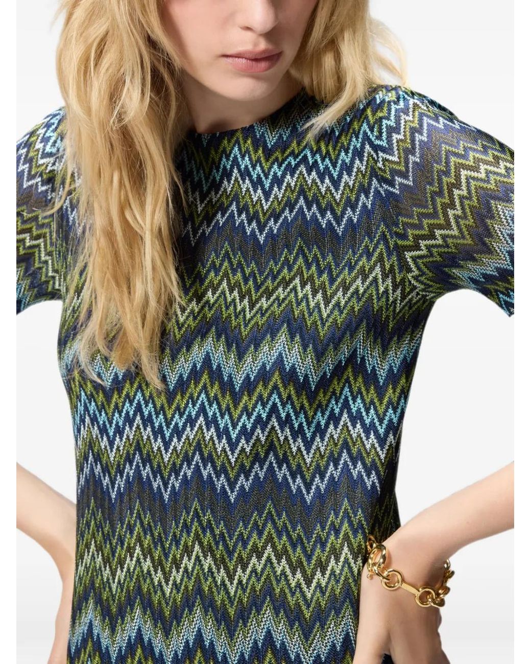 Missoni Green Robe Courte À Manches Courtes En Viscose