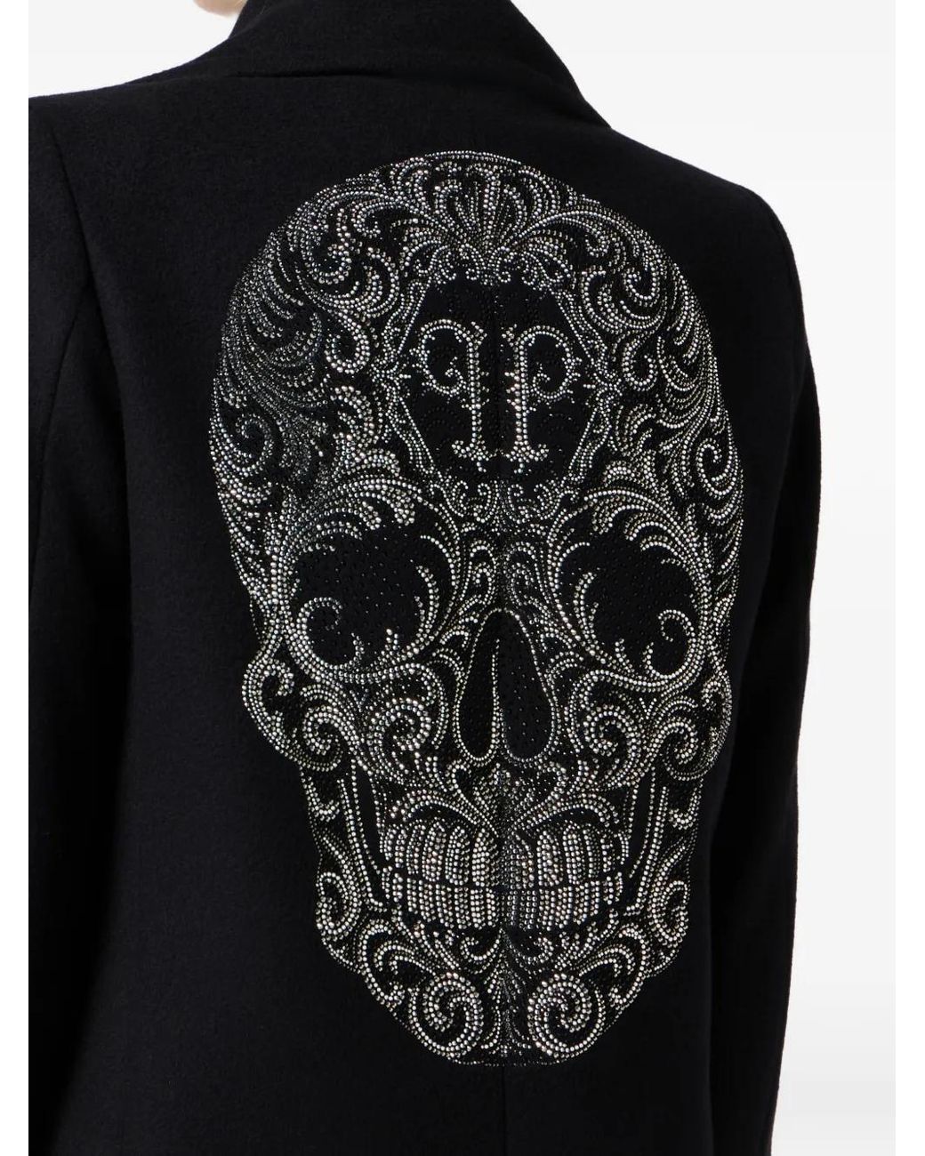Philipp Plein Black Duke Long Coat Baroque Skull