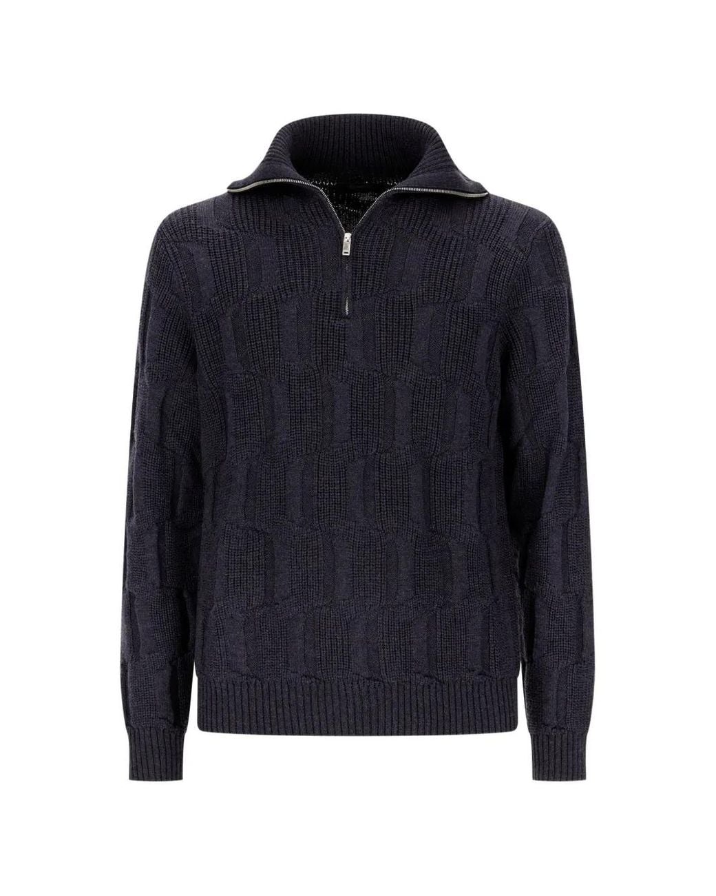 Zanone Blue Quarter-Zip Textured-Knit Sweater for men