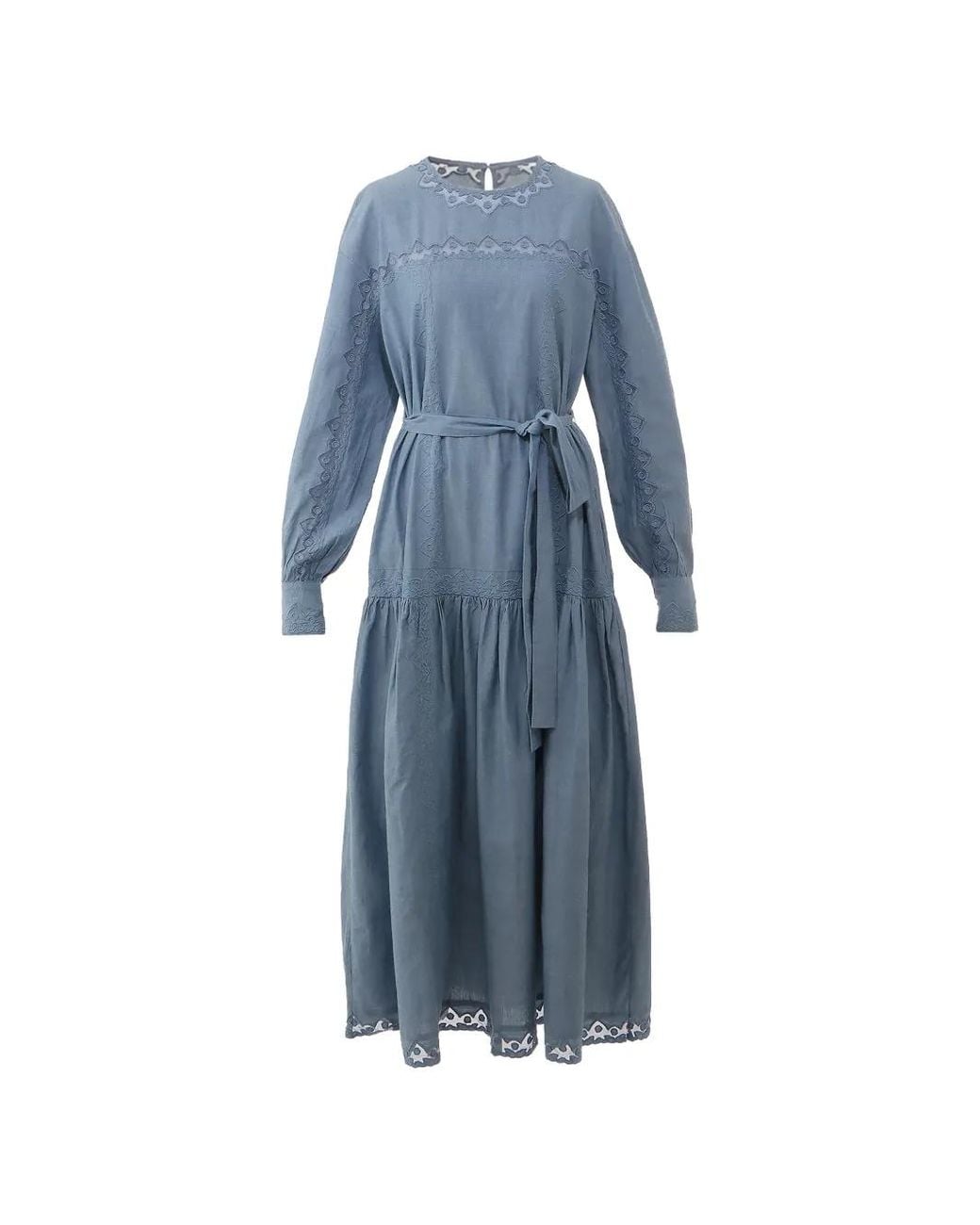 Ulla Johnson Blue Embroidered Belted Dress