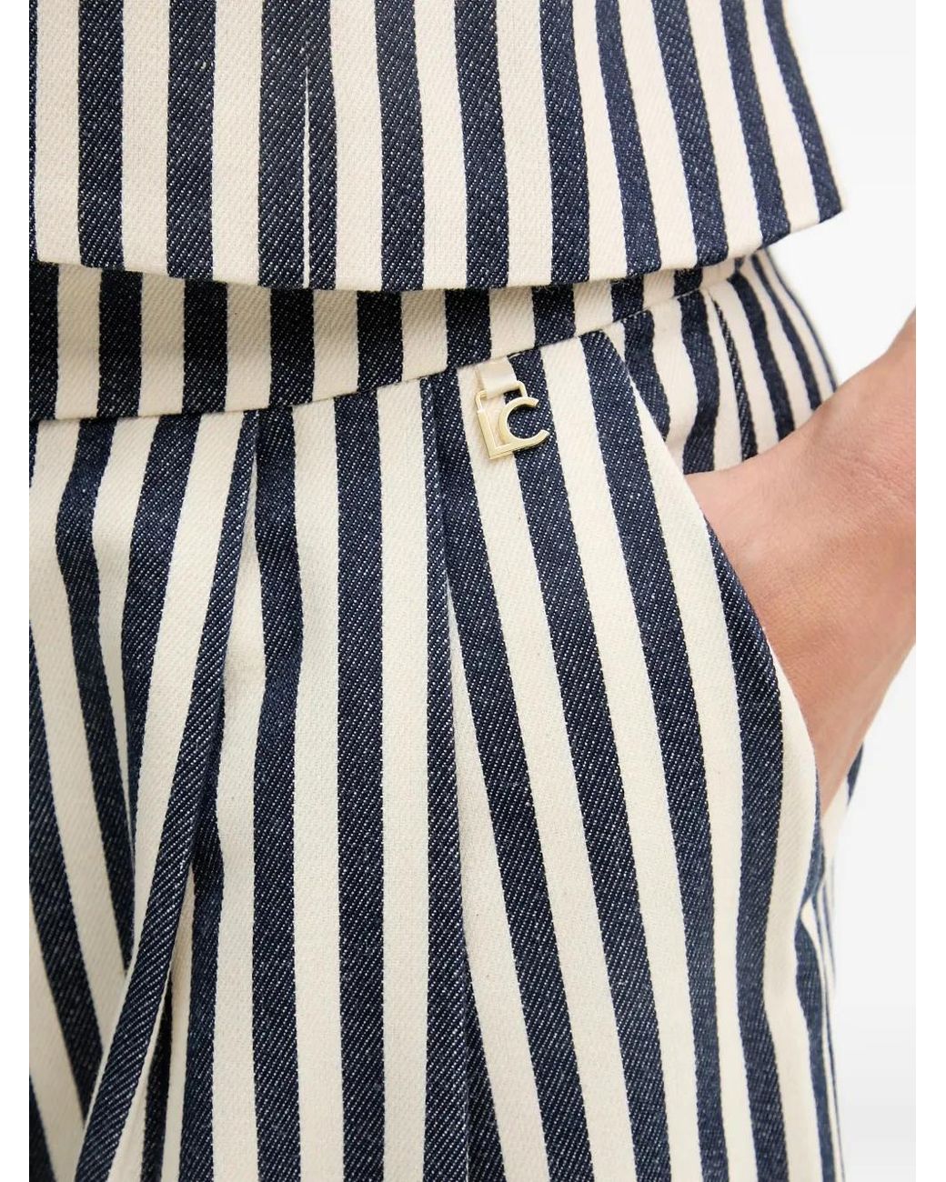 Lola Casademunt Blue Stripe-Pattern Pleated Trousers