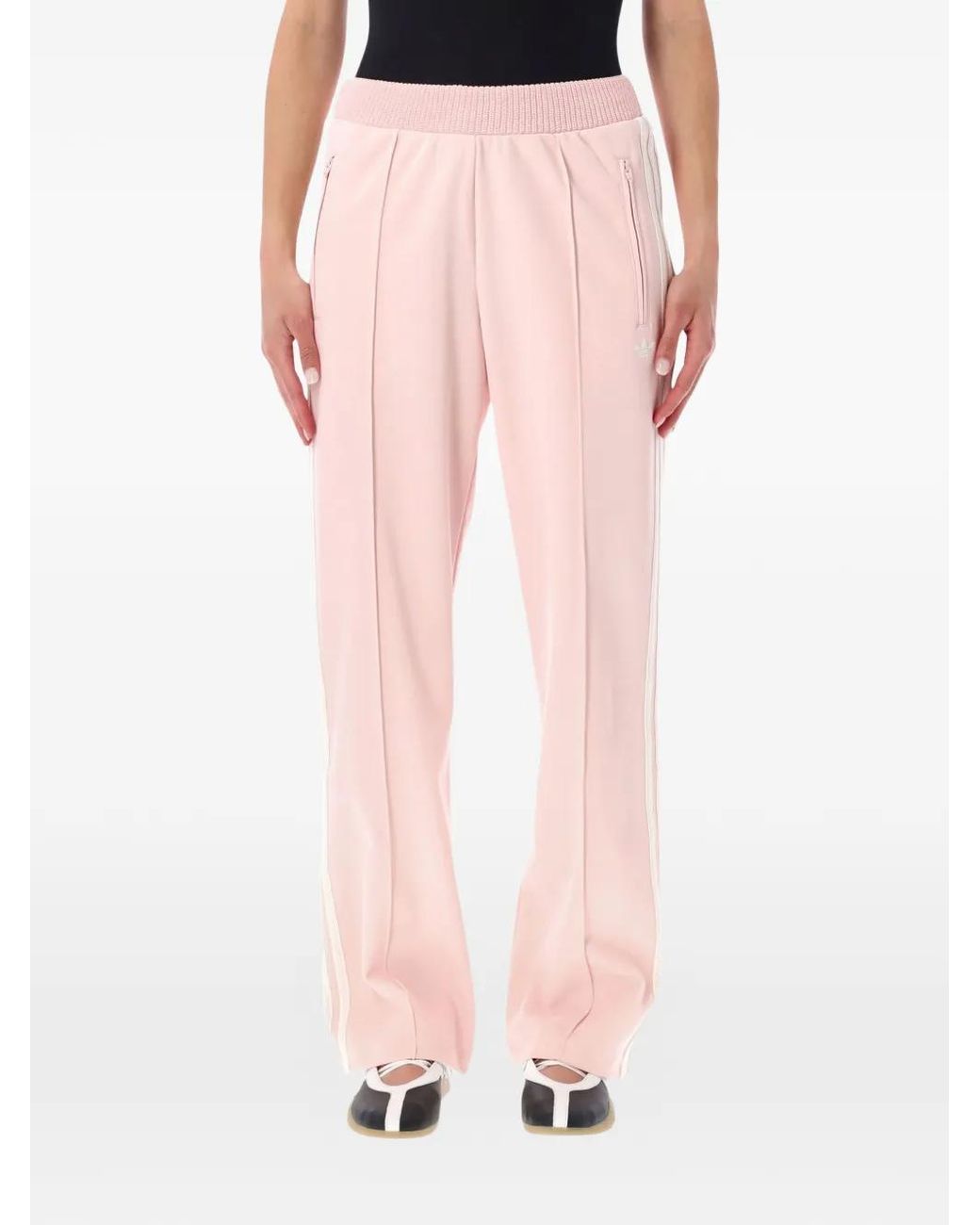 Adidas Pink Logo-Embroidered Side-Stripe Track Pants
