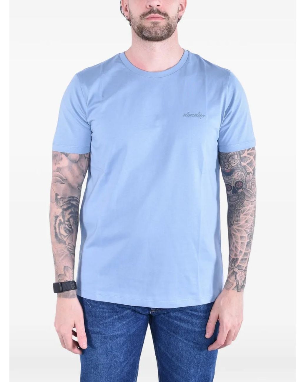 Dondup Blue T-Shirt En Jersey Mélangé À Logo Brodé for men