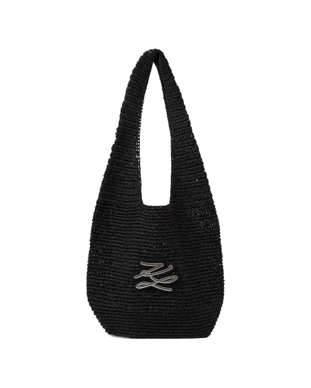Karl Lagerfeld Black K/Autograph-Patch Crochet Tote Bag