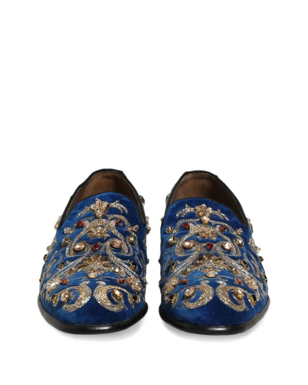 Dolce & Gabbana Blue Embellished Velvet-Texture Loafers for men