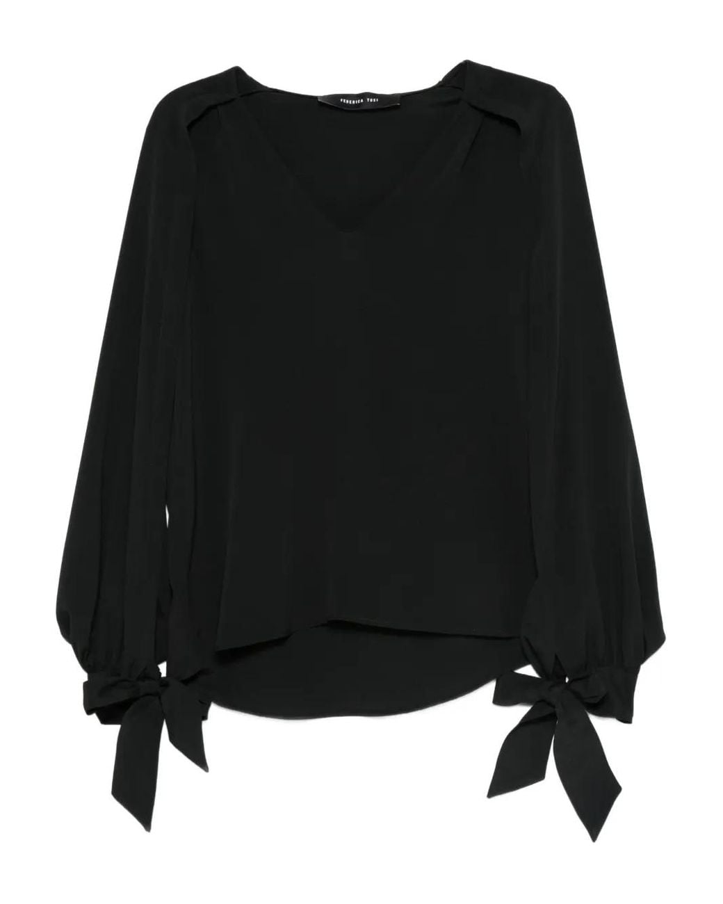 FEDERICA TOSI Black Tie-Cuff V-Neck Top
