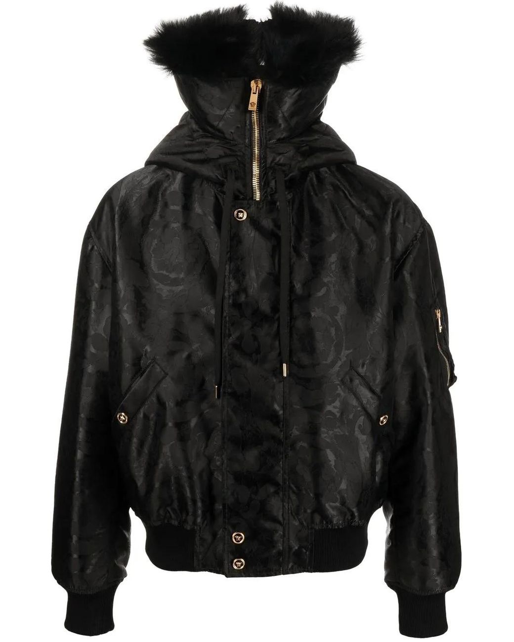 Versace Black Baroque-Print Shearling-Lined Jacket for men