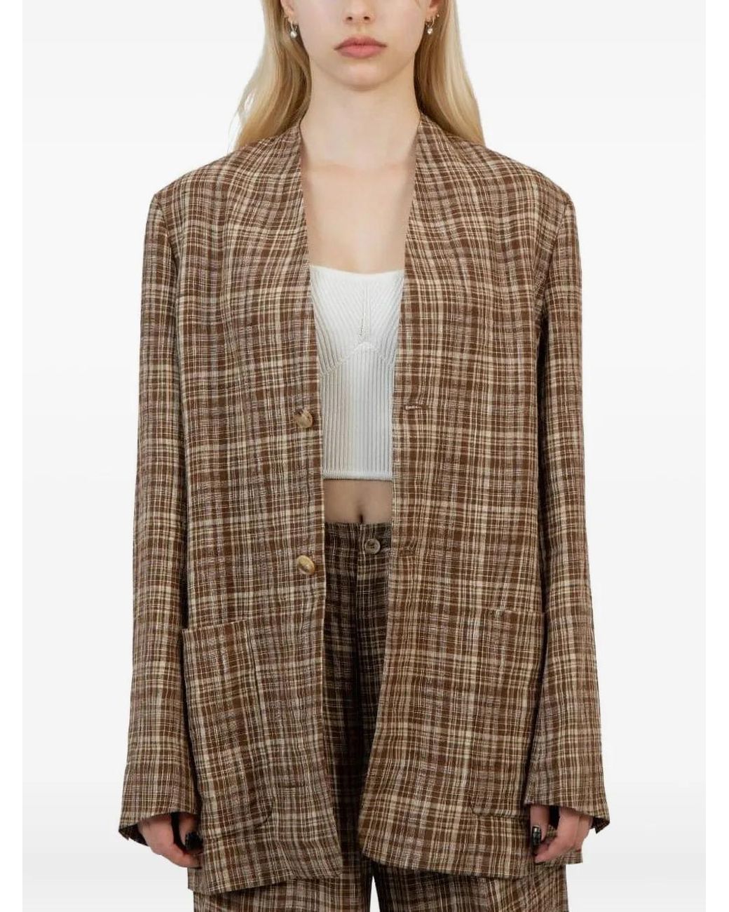 Cappotto A Quadri di Auralee in Brown