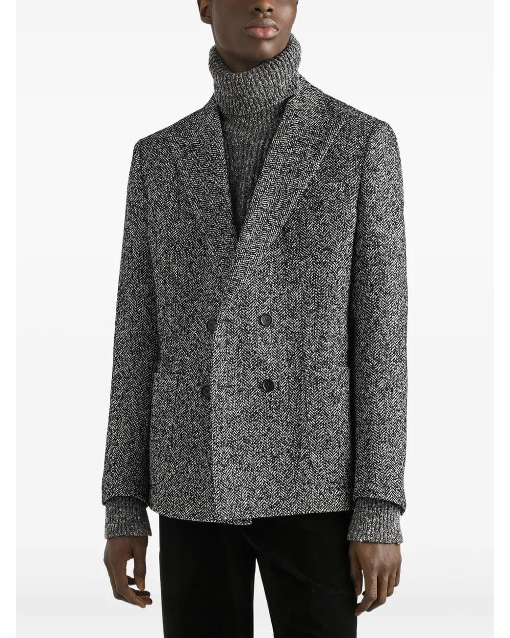 Dolce & Gabbana Gray Herringbone Double-Breasted Blazer for men