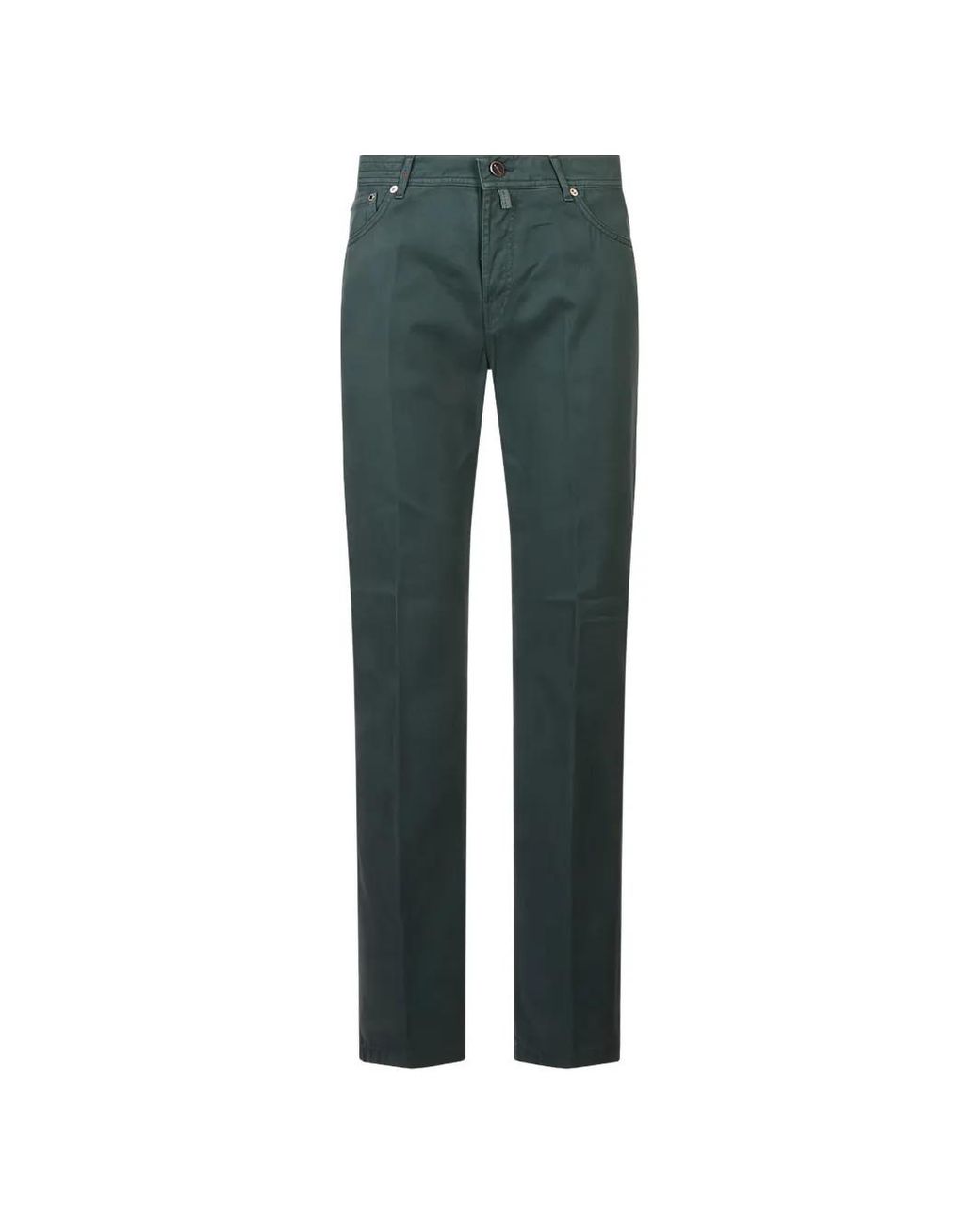 Kiton Green Straight-Leg Logo-Patch Jeans for men