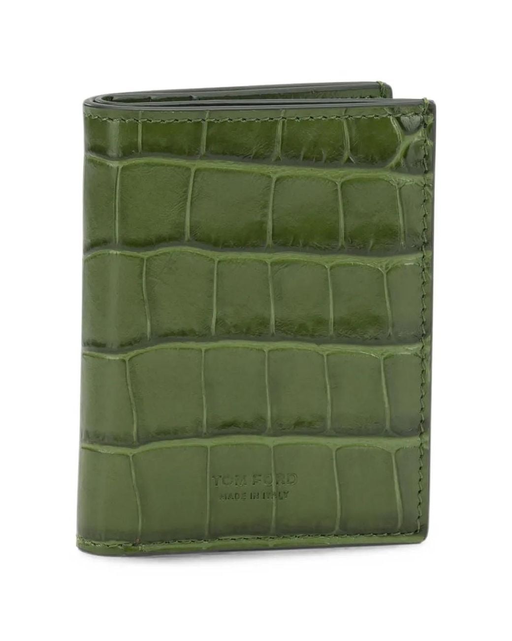 Tom Ford Green Crocodile-Effect Leather Wallet for men