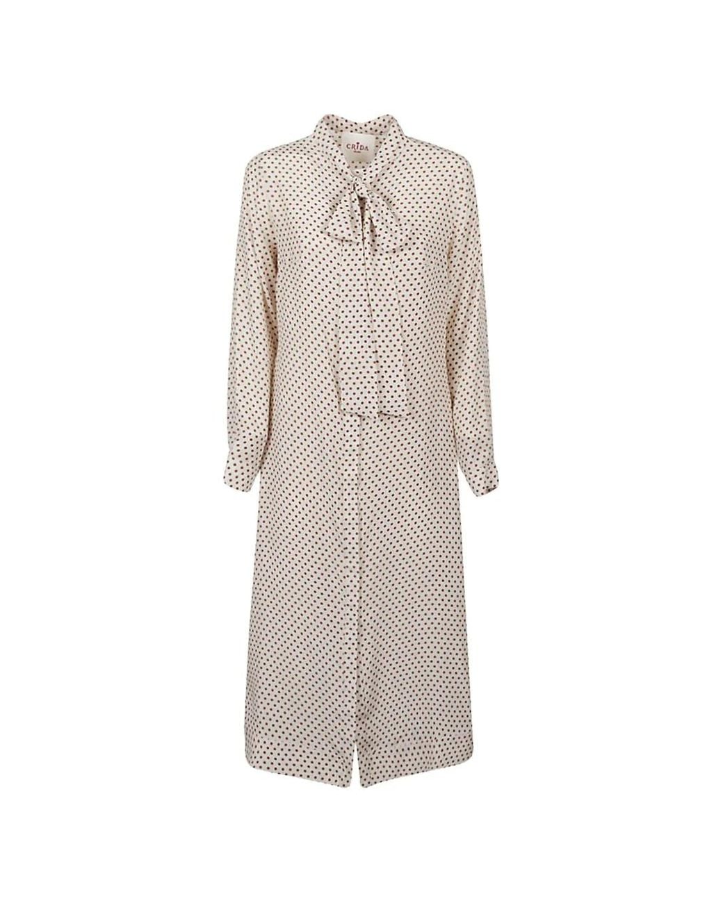 CRI.DA White Alba Polka-Dot Silk Midi Dress