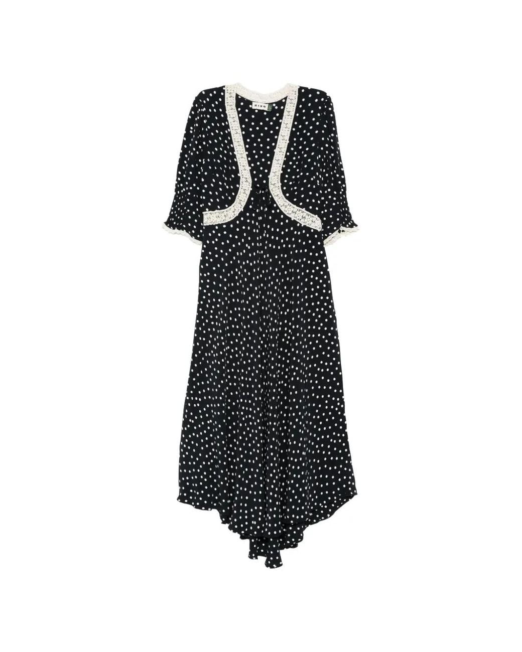 rixo crochet dress London Amina Polka-Dot in Black Cream KarenMillen Figure Form Lace product_active US Size:US 6 length style.