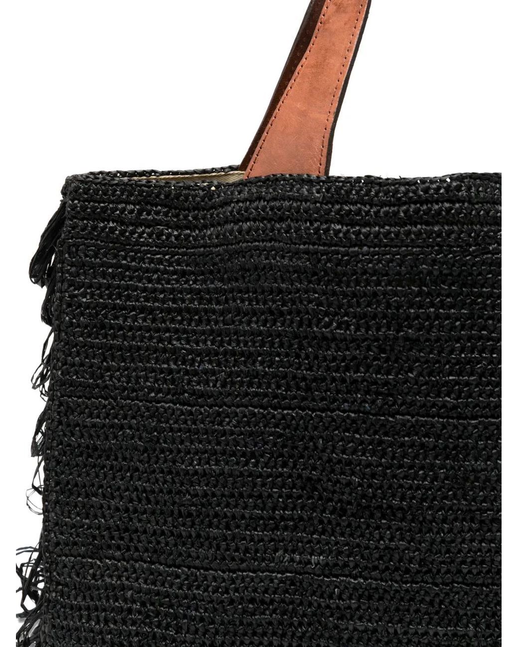 IBELIV Black Onja Raffia Fringed Tote Bag