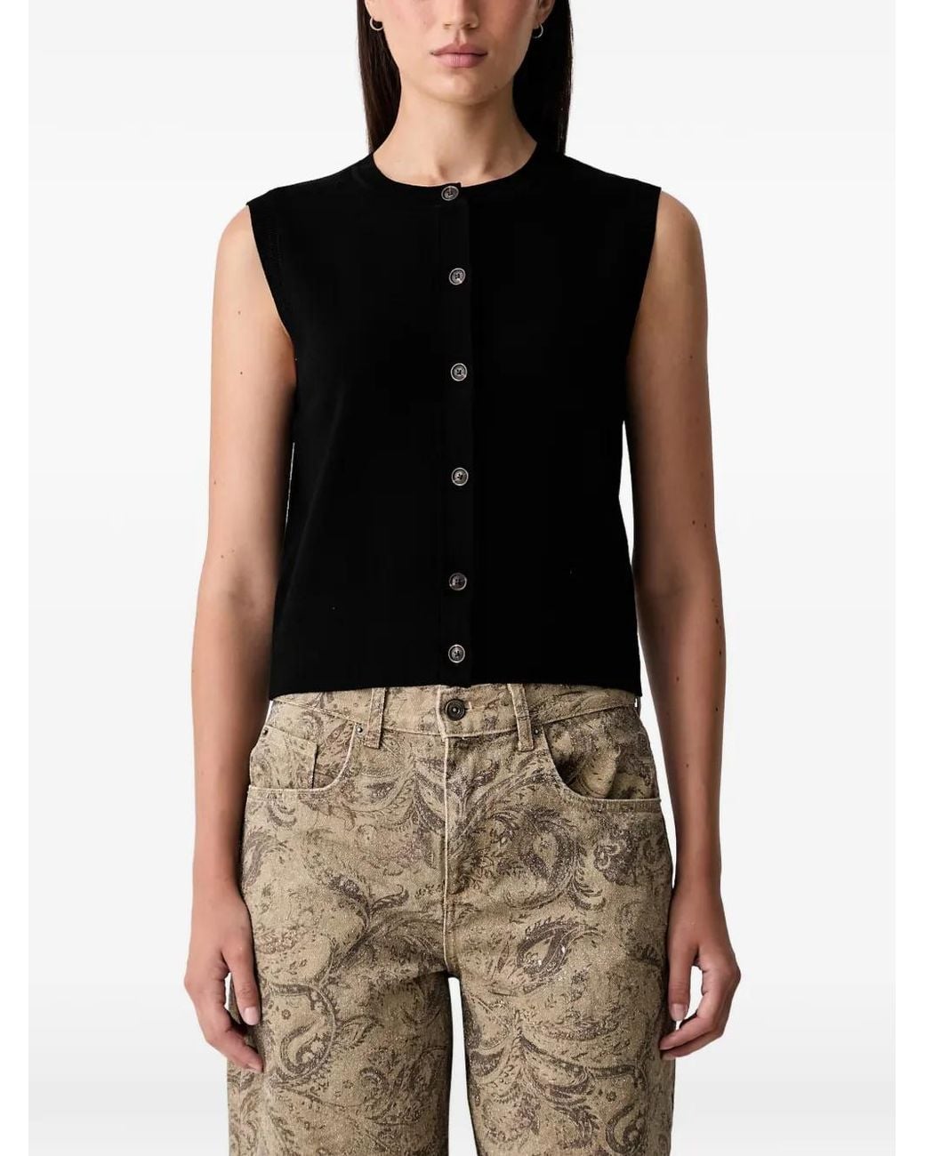 Scotch & Soda Black Embroidered Sleeveless Top