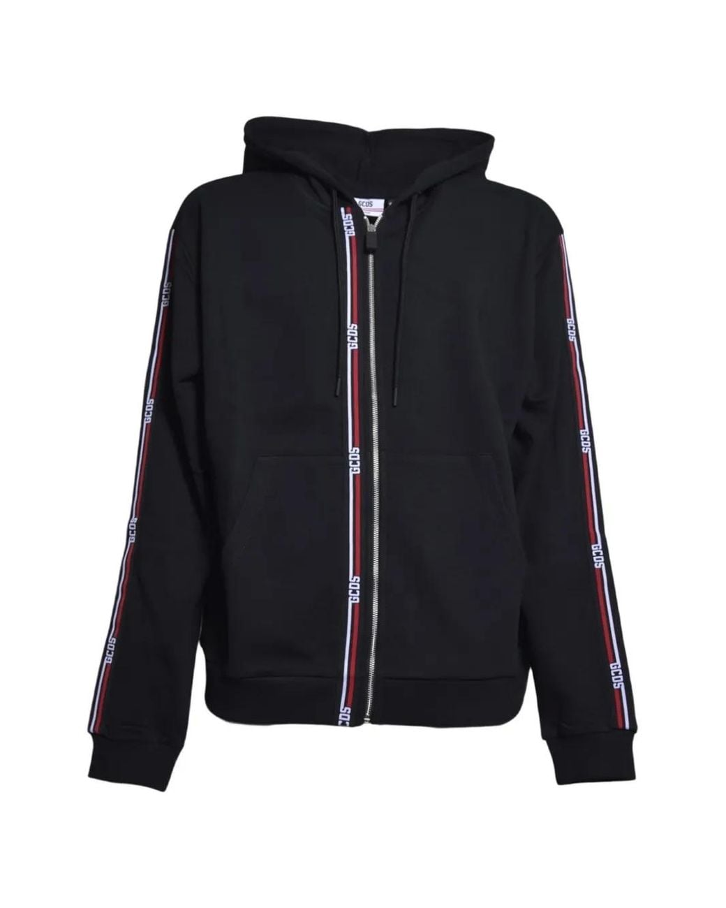 Gcds Black Logo-Tape Zip-Up Hoodie for men