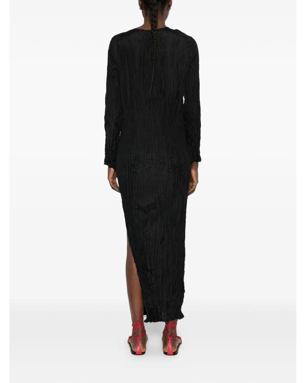 P.A.R.O.S.H. Black Button-Fastening Textured Midi Dress