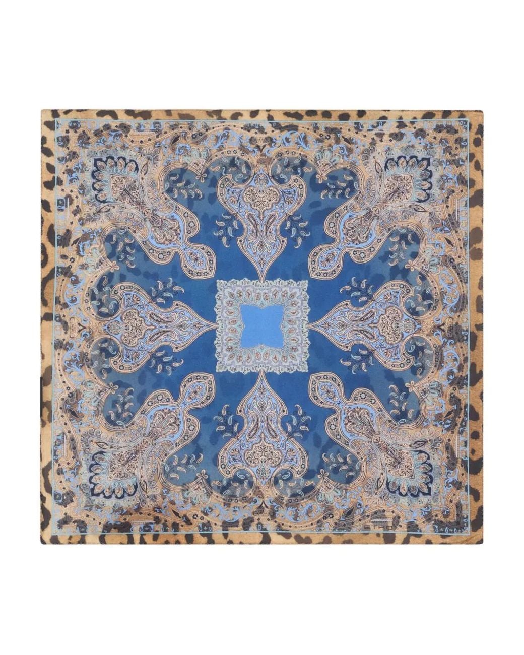 Etro Blue Silk Pocket Square With Animal And Paisley Motif for men