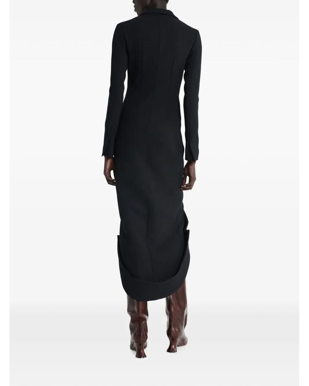 A.W.A.K.E. MODE Black V-Neck Asymmetric Midi Dress