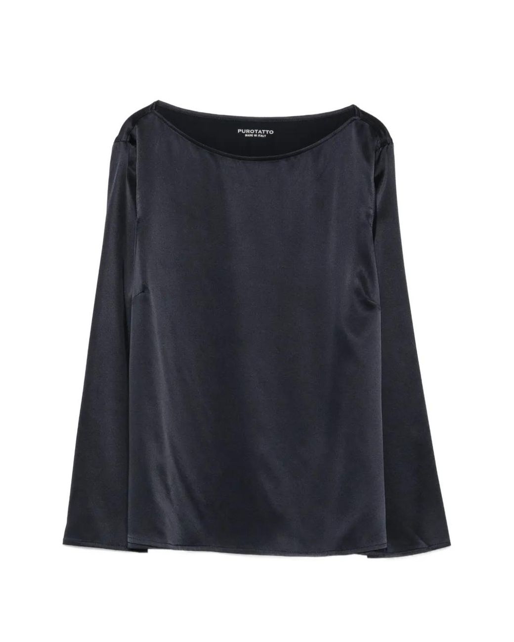 Purotatto Blue Satin-Finish Boat-Neck Blouse