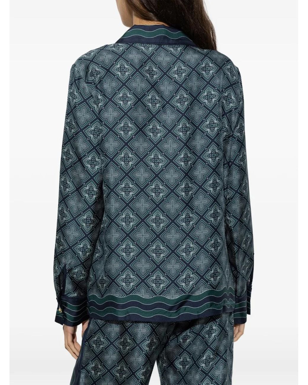 Casablanca Blue Monogram-Print Silk Shirt