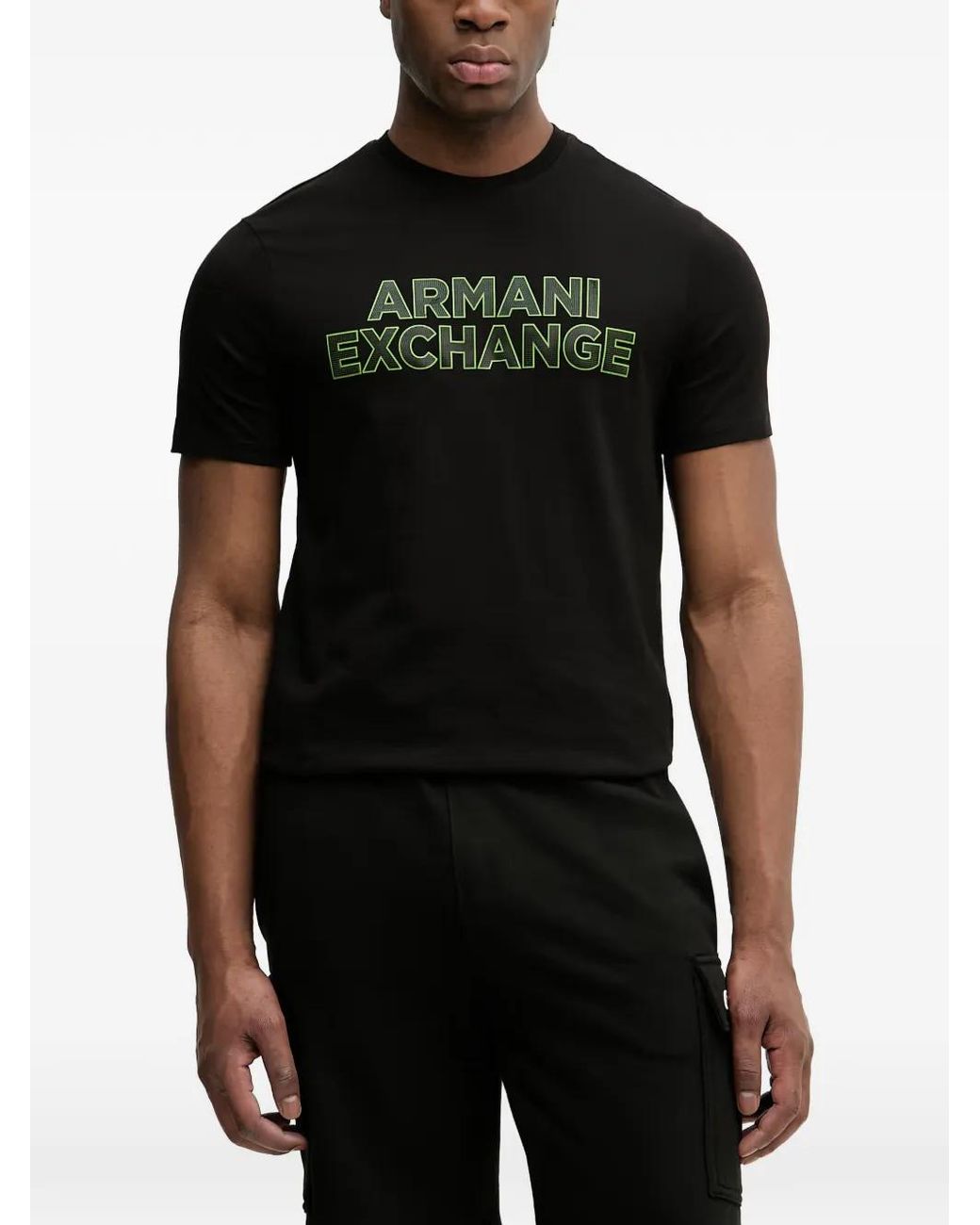 ARMANI EXCHANGE Black Logo-Print T-Shirt for men