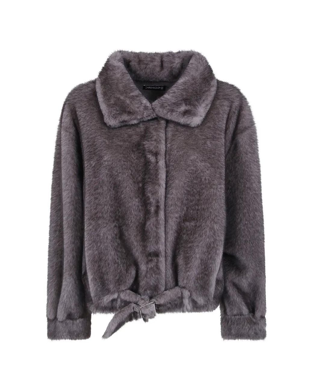 DR. HOPE Gray Faux-Fur Belted Jacket