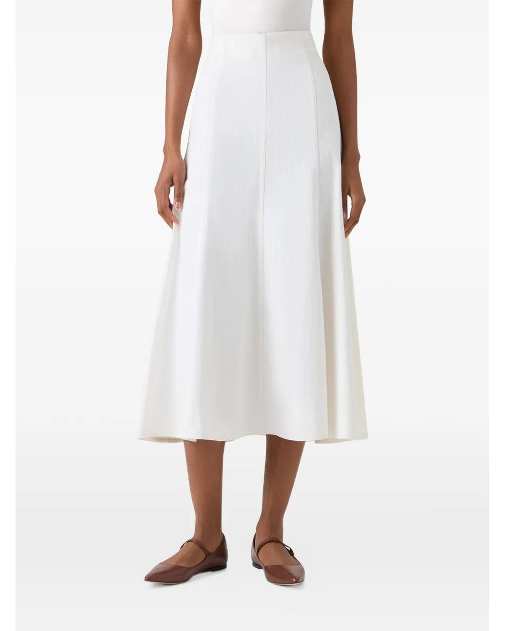 Akris Punto White Pleated Flared Midi Skirt