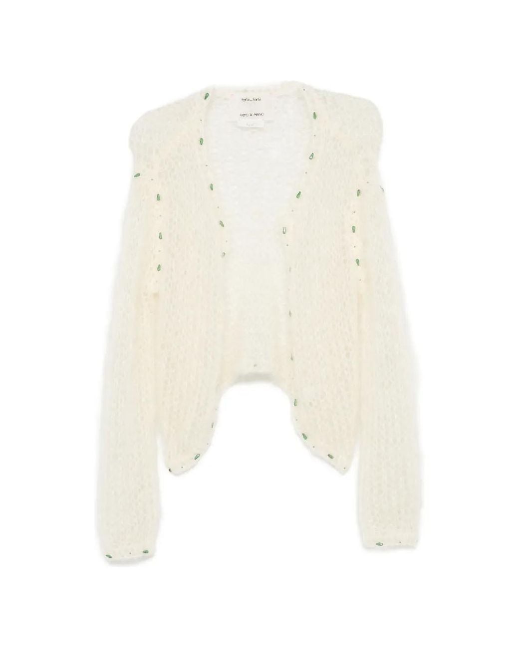 Forte_forte White Open-Knit Bead-Embellished Cardigan